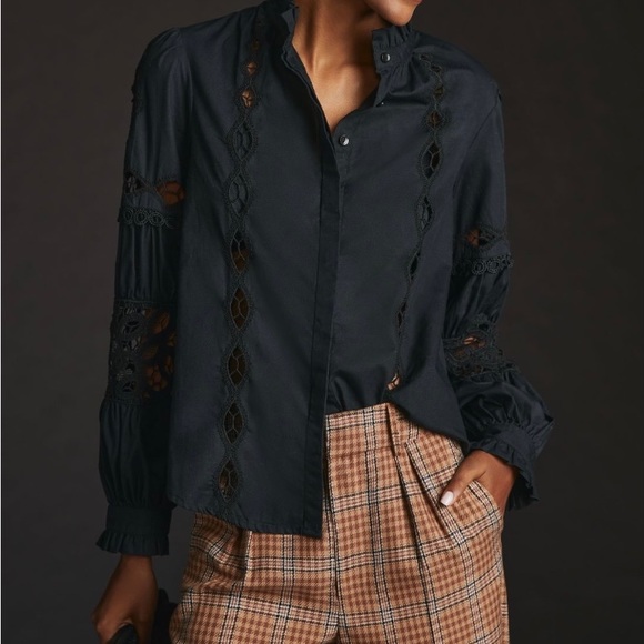 Anthropologie Cutwork Peasant Button Down Shirt - Picture 3 of 12